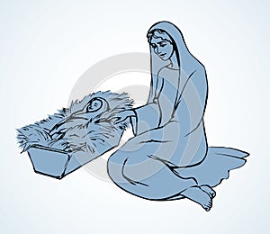 Maria and the baby. Vector drawing