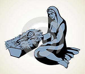 Maria and the baby. Vector drawing