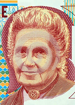 Maria Montessori, Italian educator, portrait on an vintage banknote