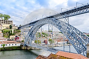 Maria Pia Bridge over the river Duoro in Porto, Portugal, built in 1877 and attributed to Gustave Eiffel photo