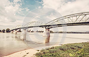 Maria Valeria bridge from Esztergom, Hungary to Sturovo, retro f photo
