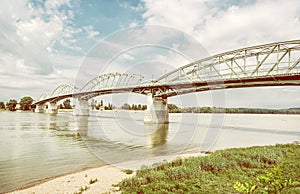 Maria Valeria bridge from Esztergom, Hungary to Sturovo, yellow photo
