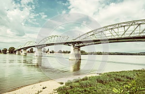 Maria Valeria bridge from Esztergom, old filter photo