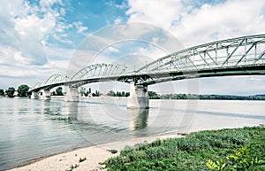Maria Valeria bridge from Esztergom to Sturovo, retro filter photo