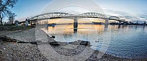Maria Valeria bridge from Esztergom to Sturovo, sunset scene photo