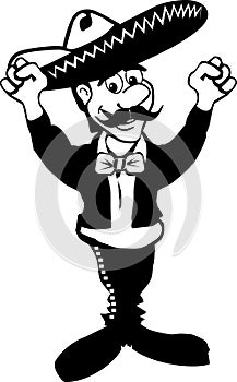 Mariachi black and white cartoon