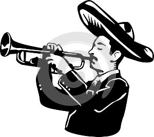 Mariachi cartoon playing trumpet photo