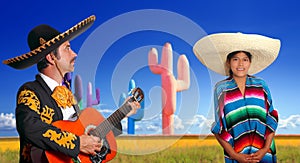 Mariachi charro playing guitar mexican poncho girl photo