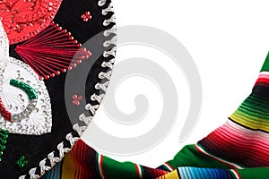 Mariachi hat and colorful serape with copy space.