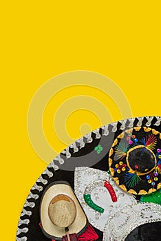 Mariachi hat on yellow background. Cinco de mayo background