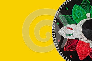 Mariachi hat on yellow background. Mexican concept. Cinco de mayo background