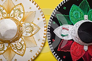 Mariachi hat on yellow background. Mexican independence concept.