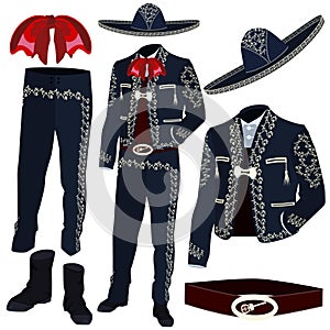 Mariachi musician costume parts vector illustration