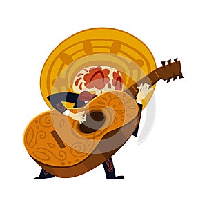 Mariachi skeleton in sombrero playing a guitarron