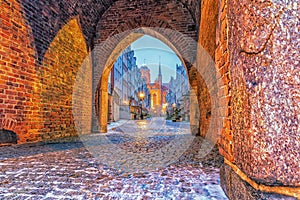 Mariacka gate and the street in Gdansk, Old Town, Poland photo