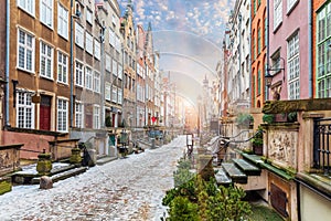 Mariacka street, a famous street in Gdansk, Poland, sunrise view photo