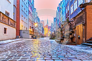 Mariacka street in Gdansk, a famous Europe Street at sunrise photo