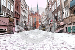 Mariacka street in winter, Gdansk, Poland, no people photo