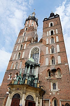 Mariacki Church - famous gothic church Krakow at main market square, Poland