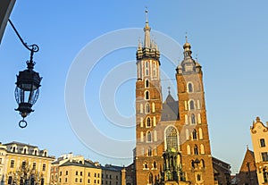 Mariacki church in Rynek Glowny - The main square of Krakow.