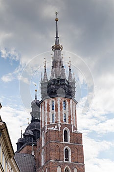 Mariacki church tower in Krakow in Poland