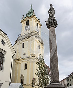 Marian Column and Clock Tower, Bratislava, Slovakia