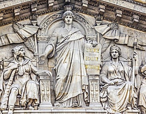 Marianne Lady Liberty Statues Facade National Assembly Paris France photo