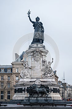 Marianne statue at Republic Square, Paris photo