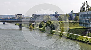 Maribor city and Drava river in Slovenia.