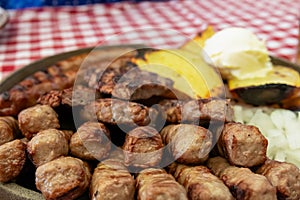 Maribor - Mixed platter of meat with Cevapcici, sausages and pleskavica served in local restaurant in Maribor