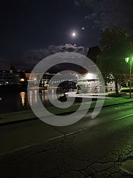 Maribor at night, by the river Drava