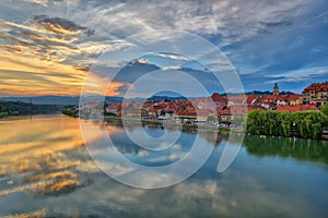 Maribor, Slovenia, Europe. Popular riverbank Lent by the river D