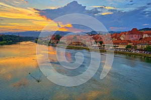 Maribor, Slovenia, Europe. Popular riverbank Lent by the river D