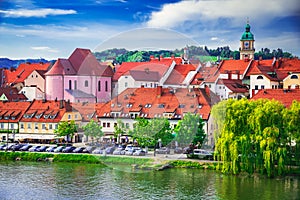 Maribor, Slovenia. Old town and Drava River, Lower Styria region