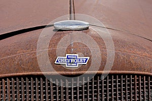 Chevy logo on grill of an old pickup