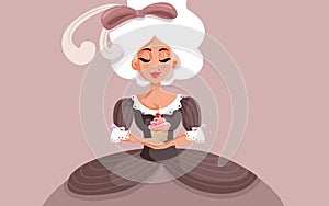 Marie Antoinette Holding a Cupcake Vector Cartoon Illustration