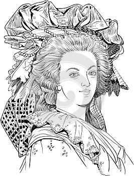 Marie Antoinette portrait in line art illustration. photo