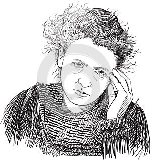 Marie Curie portrait in line art illustration photo