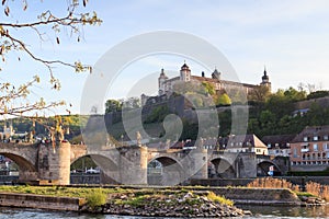 Marienberg Fortress and Alte Mainbrucke in Wurzburg, Germany photo