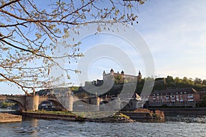 Marienberg Fortress and Alte Mainbrucke in Wurzburg, Germany photo