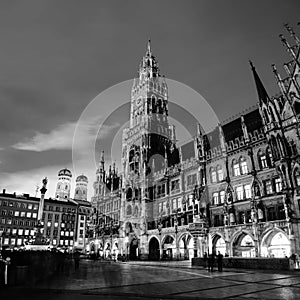 Marienplatz at night with Town Hall of Munich, Germany