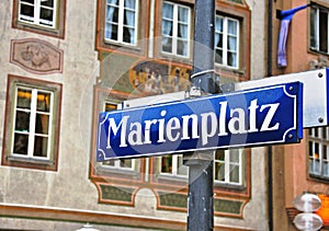 Marienplatz sign in the street of Munchen