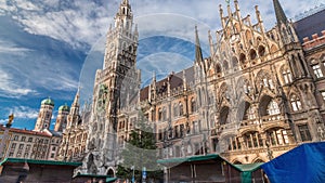 Marienplazt Old Town Square with the New Town Hall timelapse. Bavaria, Germany