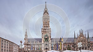 Marienplazt Old Town Square with the New Town Hall timelapse hyperlapse. Bavaria, Germany