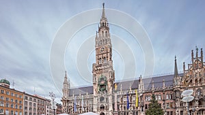 Marienplazt Old Town Square with the New Town Hall timelapse hyperlapse. Bavaria, Germany