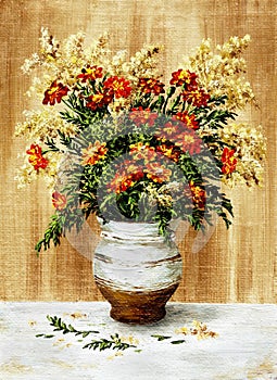 Marigold in a ceramic pot