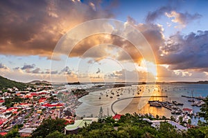 Marigot, St. Martin town skyline in the Caribbean