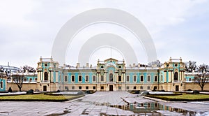 Mariinsky palace building ceremonial president residence in Kyiv, Ukraine. Barocco architecture building.