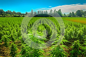 Marijuana bloom Plants nature of farm field with green. Neural network AI generated