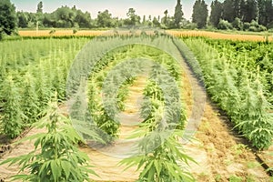 Marijuana bloom Plants nature of farm field with green. Neural network AI generated